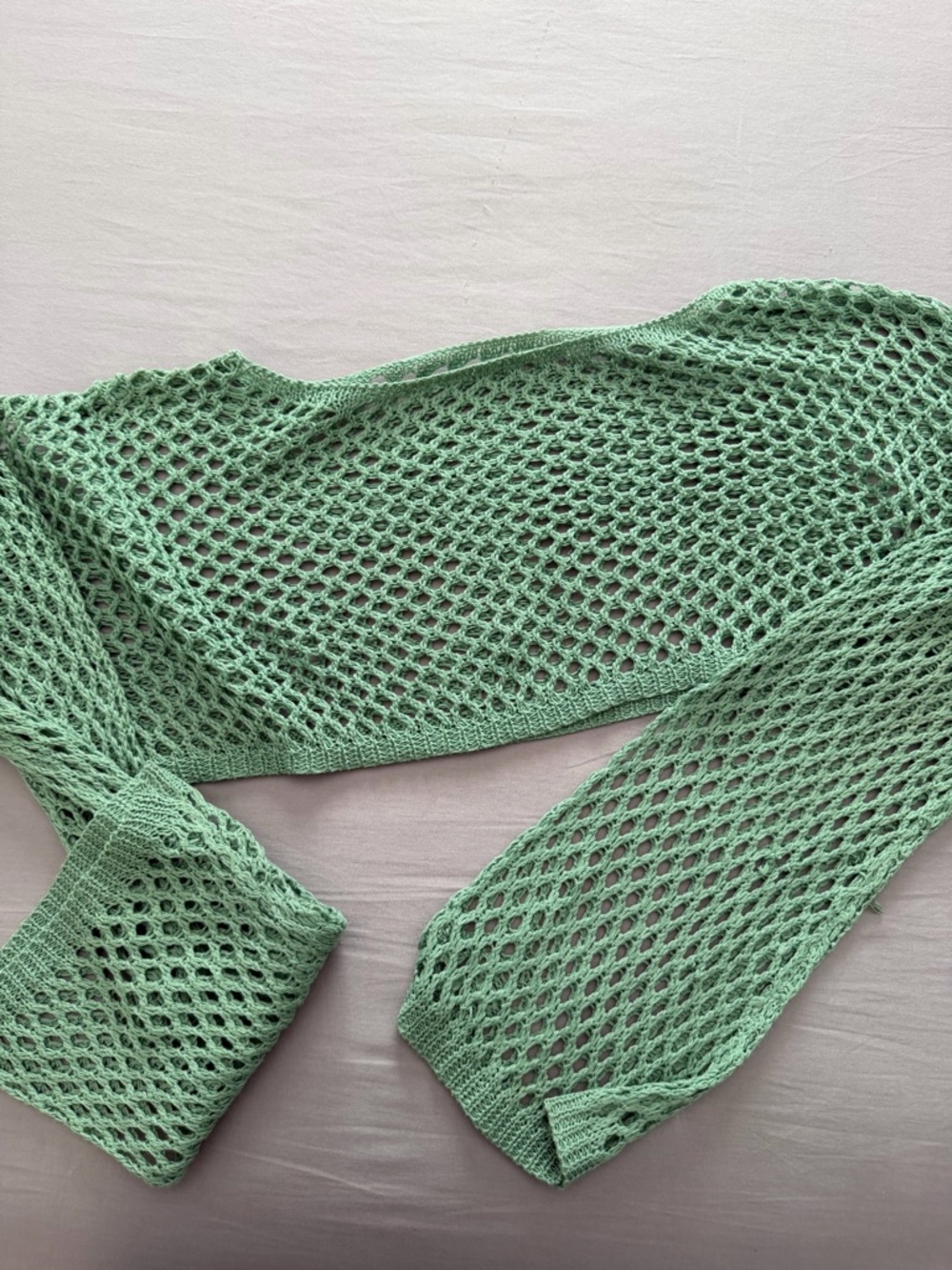 Mint Green Crocheted Open Knit Sweater Top